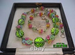 Vintage Art Deco Czech Satin Flower Uranium Beads Necklace Special Gift Collecto