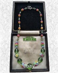 Vintage Art Deco Czech Satin Flower Uranium Beads Necklace Special Gift Collecto