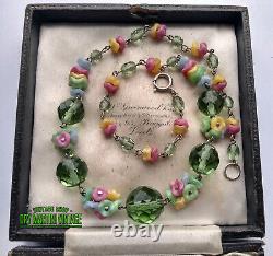 Vintage Art Deco Czech Satin Flower Uranium Beads Necklace Special Gift Collecto