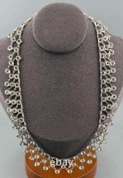 Vintage Art Deco Encased Crystal Necklace Triple Linked Sterling Silver Wedding Vintage Art Deco Encased Crystal Necklace Triple Linked Sterling Silver Wedding