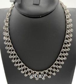 Vintage Art Deco Encased Crystal Necklace Triple Linked Sterling Silver Wedding