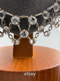 Vintage Art Deco Encased Crystal Necklace Triple Linked Sterling Silver Wedding
