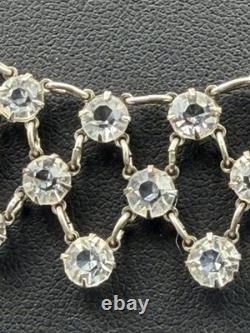 Vintage Art Deco Encased Crystal Necklace Triple Linked Sterling Silver Wedding