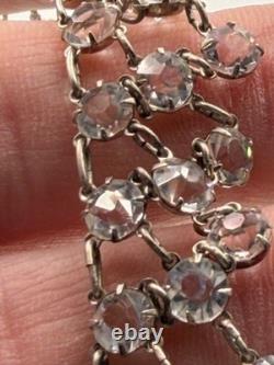 Vintage Art Deco Encased Crystal Necklace Triple Linked Sterling Silver Wedding
