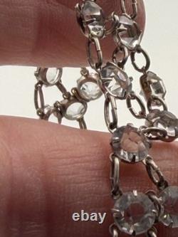 Vintage Art Deco Encased Crystal Necklace Triple Linked Sterling Silver Wedding
