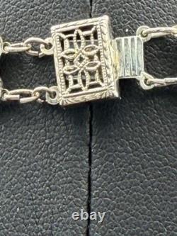 Vintage Art Deco Encased Crystal Necklace Triple Linked Sterling Silver Wedding