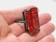 Vintage Art Deco Huge Statement Ring Orange Faceted Glass & Sterling Silver Adj