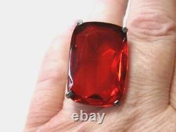 Vintage Art Deco Huge Statement Ring Orange Faceted Glass & Sterling Silver Adj