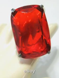 Vintage Art Deco Huge Statement Ring Orange Faceted Glass & Sterling Silver Adj