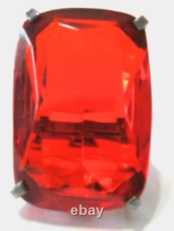 Vintage Art Deco Huge Statement Ring Orange Faceted Glass & Sterling Silver Adj