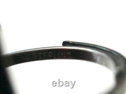 Vintage Art Deco Huge Statement Ring Orange Faceted Glass & Sterling Silver Adj