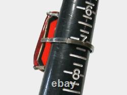 Vintage Art Deco Huge Statement Ring Orange Faceted Glass & Sterling Silver Adj