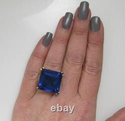 Vintage Art Deco Large Blue Glass Paste Ring Sterling Silver Antique