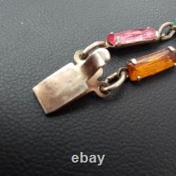 Vintage Art Deco STERLING Silver Rainbow Glass Bracelet Czech Style 7 Geometric