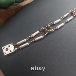 Vintage Art Deco STERLING Silver Rainbow Glass Bracelet Czech Style 7 Geometric
