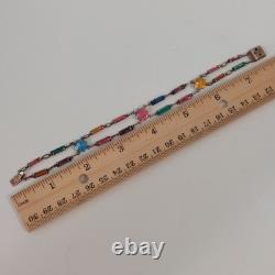 Vintage Art Deco STERLING Silver Rainbow Glass Bracelet Czech Style 7 Geometric