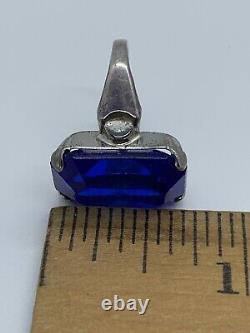 Vintage Art Deco Sterling Faux Sapphire Emerald Cut Blue Large Faceted SZ 5.5