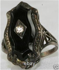 Vintage Art Deco Sterling Silver Black Ring Size 3.5