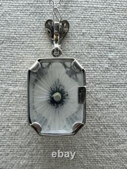 Vintage Art Deco Sterling Silver Diamond Glass Pendant Necklace 925