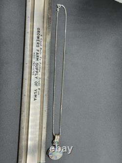 Vintage Art Deco Sterling Silver Diamond Glass Pendant Necklace 925