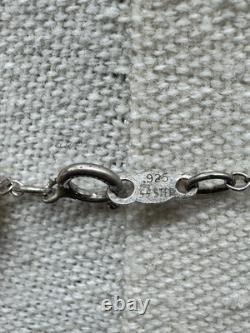 Vintage Art Deco Sterling Silver Diamond Glass Pendant Necklace 925