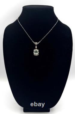 Vintage Art Deco Sterling Silver Filigree Necklace Beveled Glass & Pearl Drop