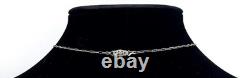 Vintage Art Deco Sterling Silver Filigree Necklace Beveled Glass & Pearl Drop