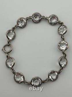 Vintage Art Deco Sterling Silver Glass Paste Open Back Bezel Riviere Bracelet