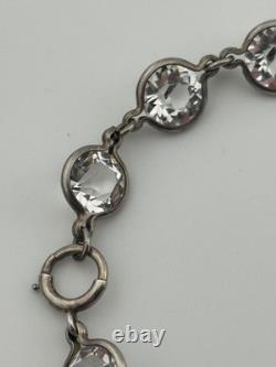Vintage Art Deco Sterling Silver Glass Paste Open Back Bezel Riviere Bracelet