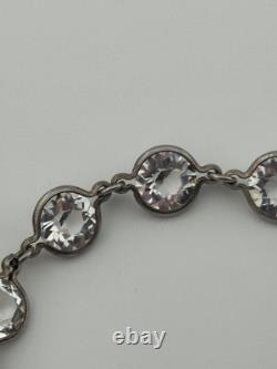 Vintage Art Deco Sterling Silver Glass Paste Open Back Bezel Riviere Bracelet