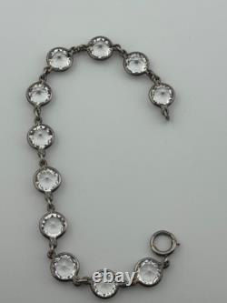 Vintage Art Deco Sterling Silver Glass Paste Open Back Bezel Riviere Bracelet