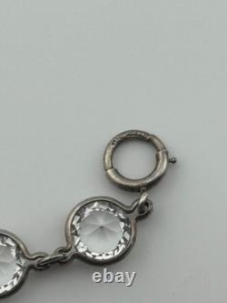 Vintage Art Deco Sterling Silver Glass Paste Open Back Bezel Riviere Bracelet