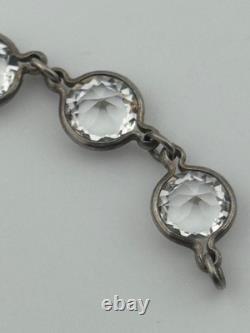 Vintage Art Deco Sterling Silver Glass Paste Open Back Bezel Riviere Bracelet