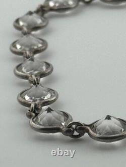 Vintage Art Deco Sterling Silver Glass Paste Open Back Bezel Riviere Bracelet