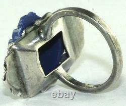 Vintage Art Deco Sterling Silver Marcasite Molded Glass Lapis Ring