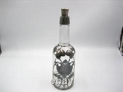Vintage Art Deco Sterling Silver Overlay Caged Glass Decanter Bottle Monogram