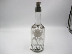 Vintage Art Deco Sterling Silver Overlay Caged Glass Decanter Bottle Monogram