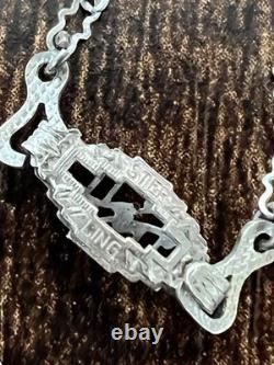 Vintage Art Deco Sterling Silver Sapphire Glass Pendant Necklace 925