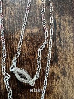 Vintage Art Deco Sterling Silver Sapphire Glass Pendant Necklace 925