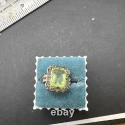 Vintage Art Deco Uranium Glass Sterling Silver Buckle Ring By JJ White