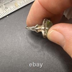 Vintage Art Deco Uranium Glass Sterling Silver Buckle Ring By JJ White