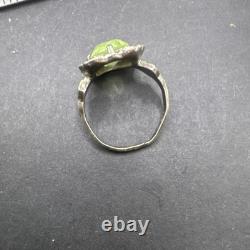 Vintage Art Deco Uranium Glass Sterling Silver Buckle Ring By JJ White
