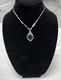 Vintage Art Deco Uranium Green Glass Sterling Silver Intricate Filigree Necklace
