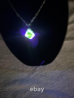 Vintage Art Deco Uranium Green Glass Sterling Silver intricate filigree Necklace
