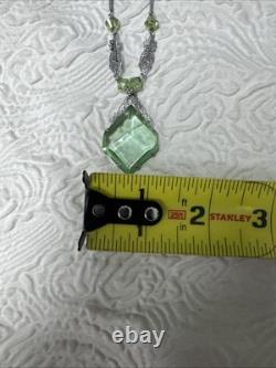 Vintage Art Deco Uranium Green Glass Sterling Silver intricate filigree Necklace