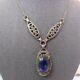 Vintage Art Deco Violet Blue Glass Drop Filigree Sterling Silver Necklace 16