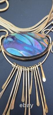 Vintage Art Glass & Sterling Silver Necklace Style Of John Ditchfield