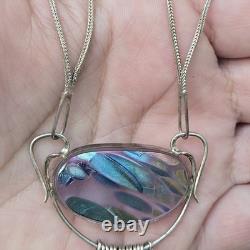 Vintage Art Glass & Sterling Silver Necklace Style Of John Ditchfield