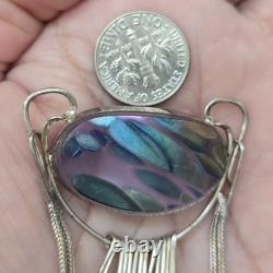 Vintage Art Glass & Sterling Silver Necklace Style Of John Ditchfield