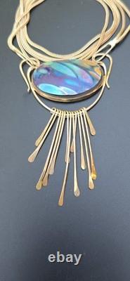 Vintage Art Glass & Sterling Silver Necklace Style Of John Ditchfield